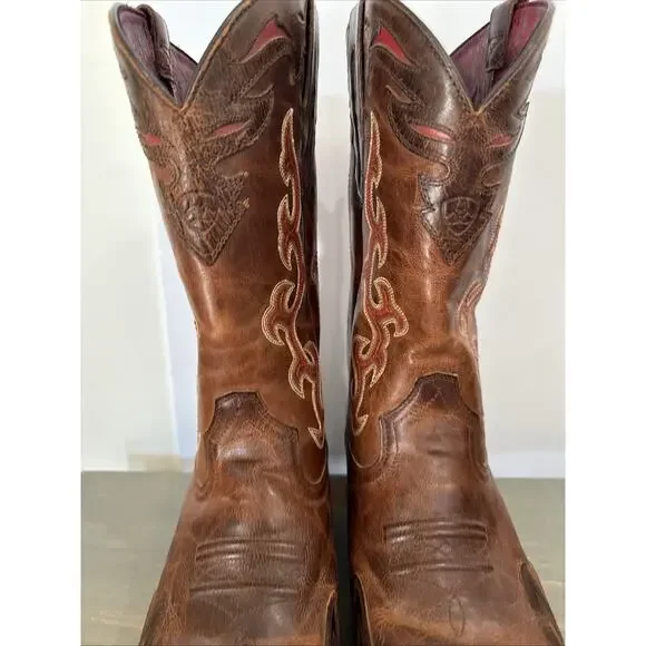 Ariat 10010937 Brown Leather Square Toe Cowboy Boots ATS . Men's Size 9 C EUC